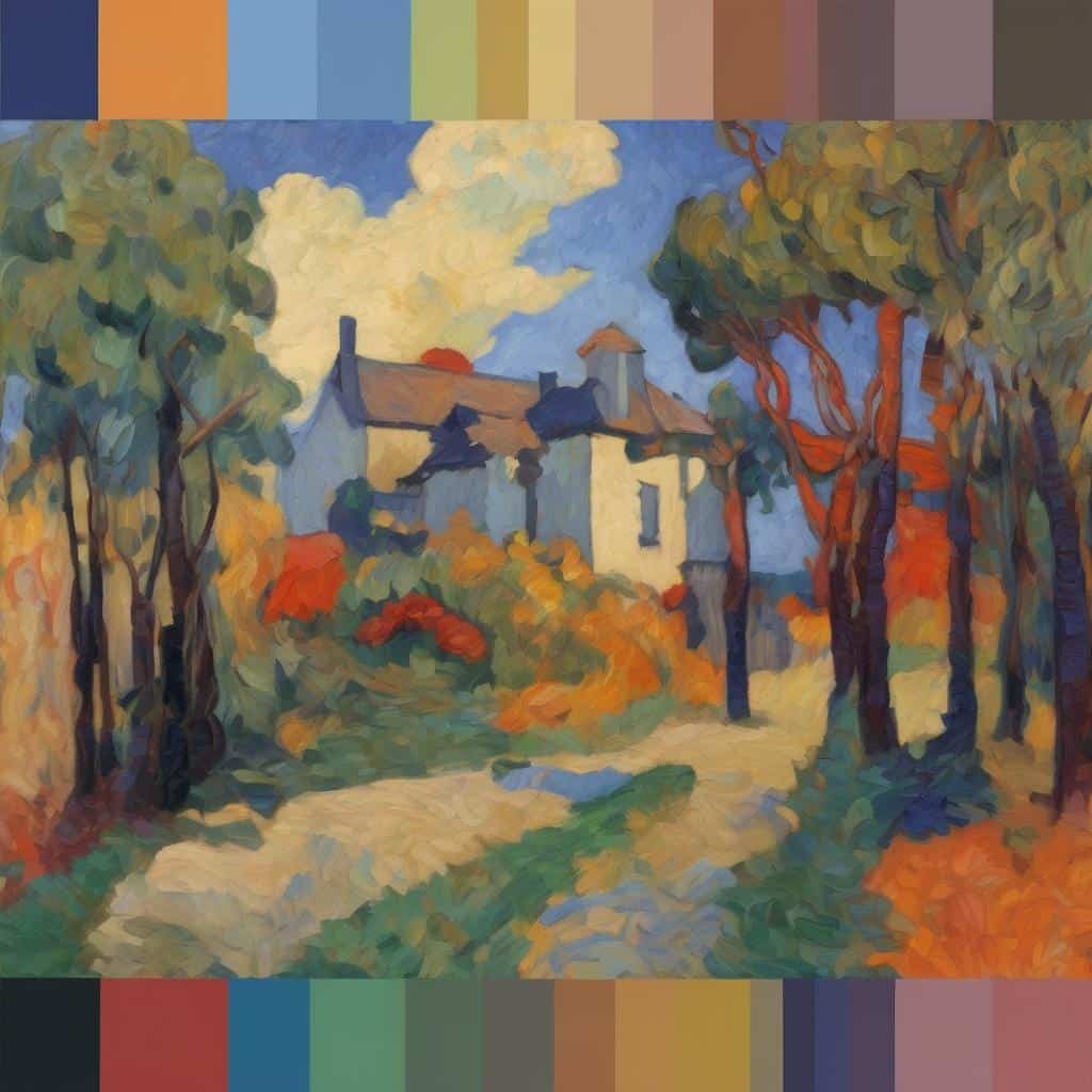 Παραδοσιακή αντίληψη βάθους στην τέχνη με φωτεινά χρώματα και ελαφριά πινελιές, αποτυπώνοντας το τοπίο και την αρμονία της φύσης.