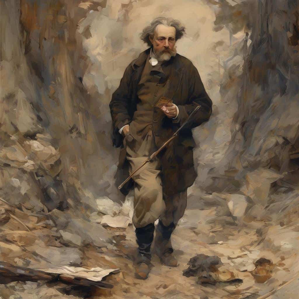 αρχείο, Ανθρώπινη μορφή σε τοπίο με έμφαση στην αντίληψη βάθους, ρεαλιστική ζωγραφική, τέχνη, παρατήρηση τοπίου, ρεαλιστική εικονογράφηση, τέχνη και σύνθεση, βάθος στην τέχνη, εικαστικές τέχνες, ζωγραφική, ρεαλιστική απεικόνιση, ιστορική τέχνη.